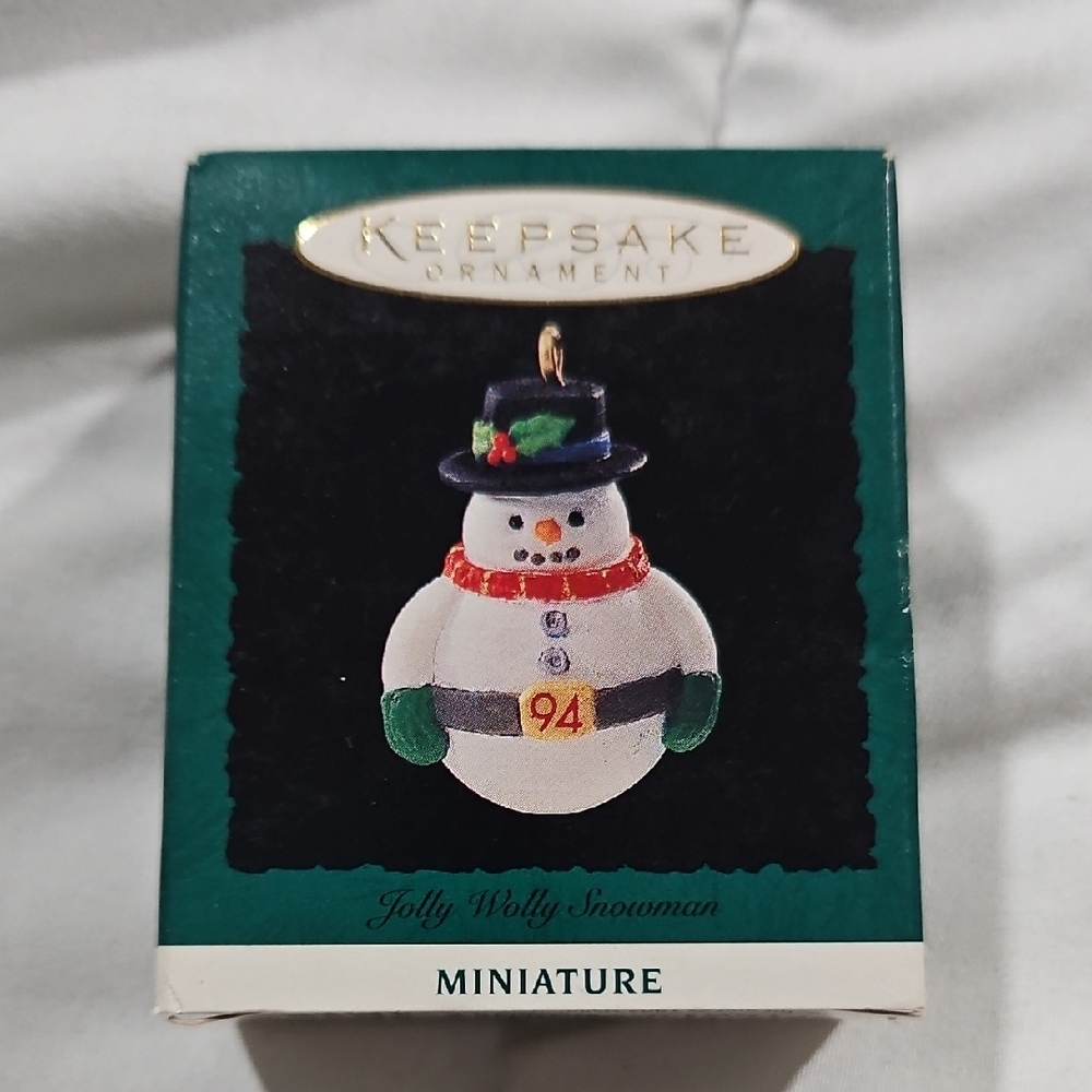 Vintage 1994 Hallmark Keepsake Miniature Jolly Wolly Snowman Ornament